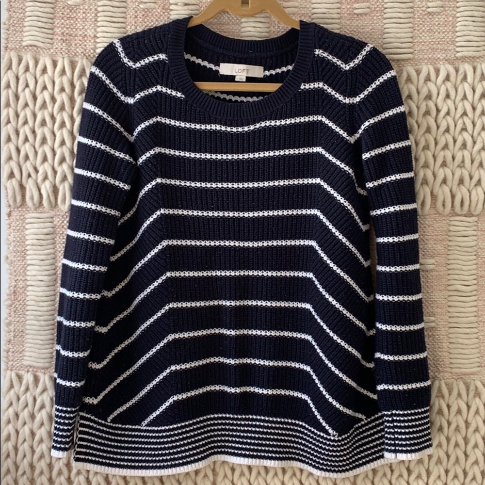 LOFT sweater navy white stripe